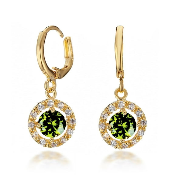 Gemini Women's Jewelry 18K Gold Filled CZ Diamonds Hoop Dangle Earrings Gm188 25mm , Color: Emerald