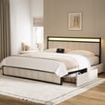 thumbnail image 2 of GUNAITO King Bed Frame with Headboard, Platform Bed with 2 Drawers, Velvet Upholstered Bed Frame with LED Lights & Charging station，Beige, 2 of 9