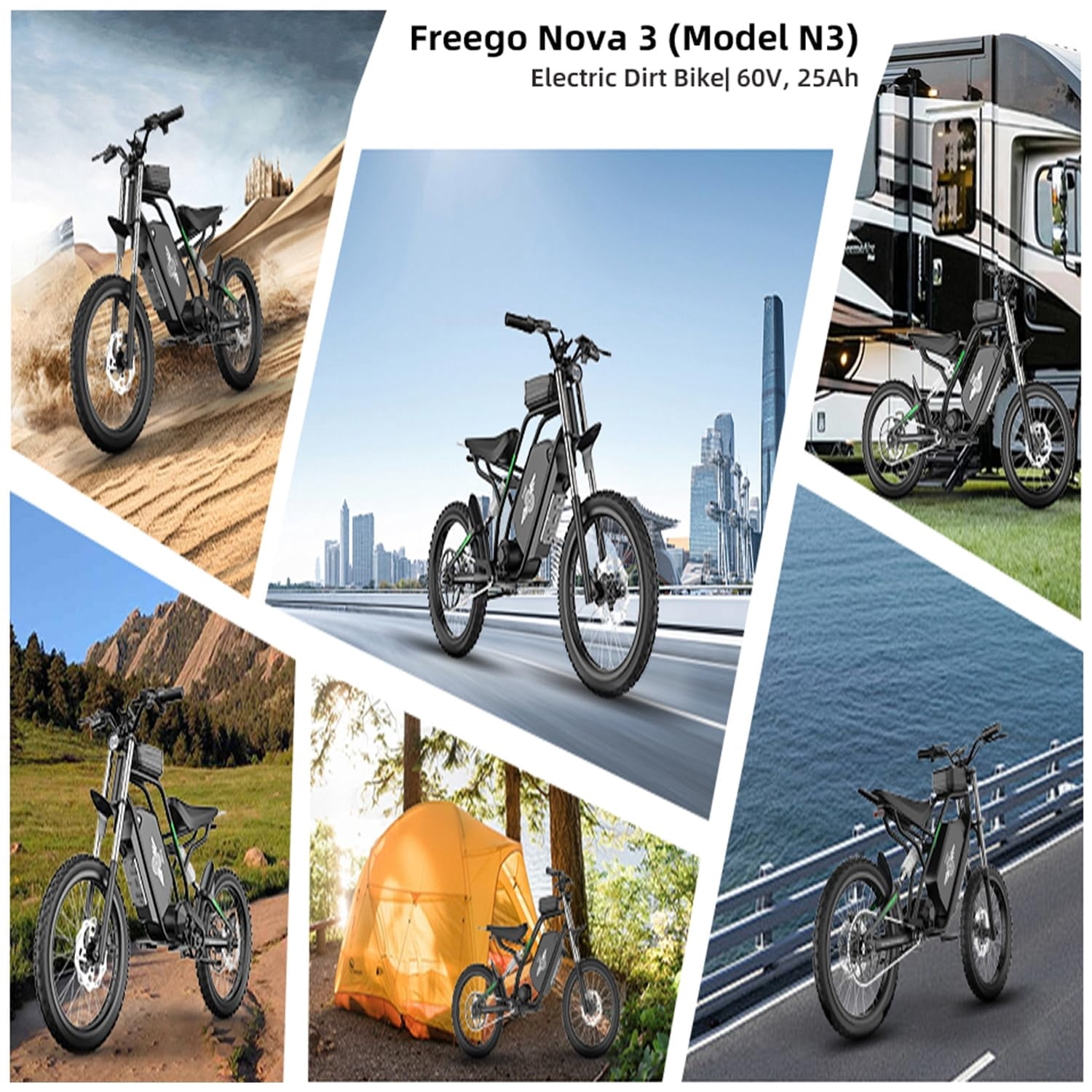Freego Nova 3 Mid-Drive Electric Bike,3000W Peak Motor,60V 25Ah Battery,17" Tires,40 MPH,Off-Road E-Bike