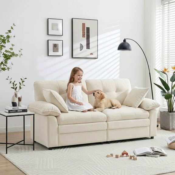 3 Seater Loveseat Sofa, Modern 83" Living Room Sofa Couch with Corduroy Cloudy Deep Seat for Apartment & Compact Spaces, Beige