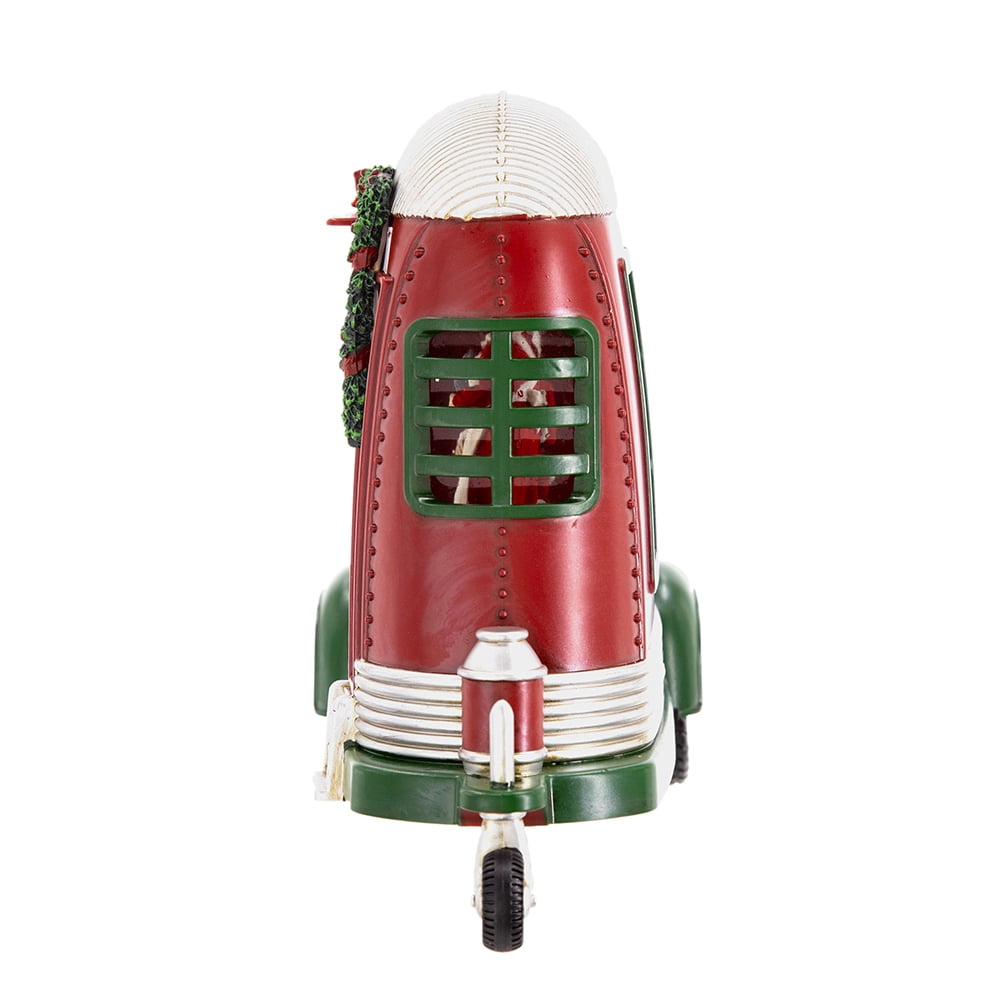 Christmas Resin Camper With Mr & Mrs Santa Tea Time Led/Water Spinning/2 Way Switch, 3*AA Required, 11.3"x4.4"x8"H
