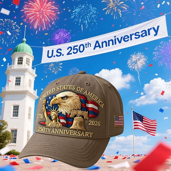TELOLY 2026 New Us 250Th Anniversary Cap – United States 250Th Anniversary Hat, Adjustable Bald Eagle Printed Patriotic Baseball Cap for Men Women Multi (Dark Brown)