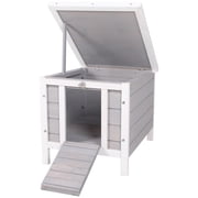 Small Wooden Rabbit Hutch Bunny Guinea Pig Cage with Openable Waterproof Asphalt Roof Raised Bottom Outdoor Small Animal House Gray