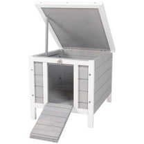 CoSoTower Small Wooden Rabbit Hutch, Bunny/Guinea Pig Cage, with Openable & Waterproof Roof, Gray