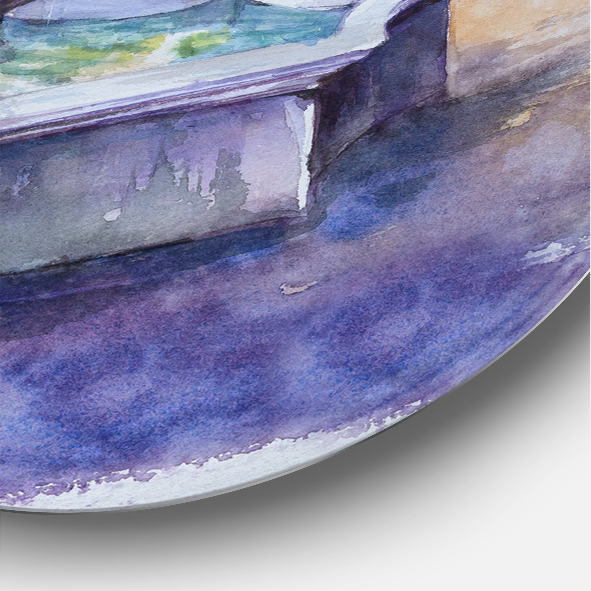 Designart 'Small Fountain With Trees In The Village House' Country Circle Metal Wall Art 29x29 - Disc of 29