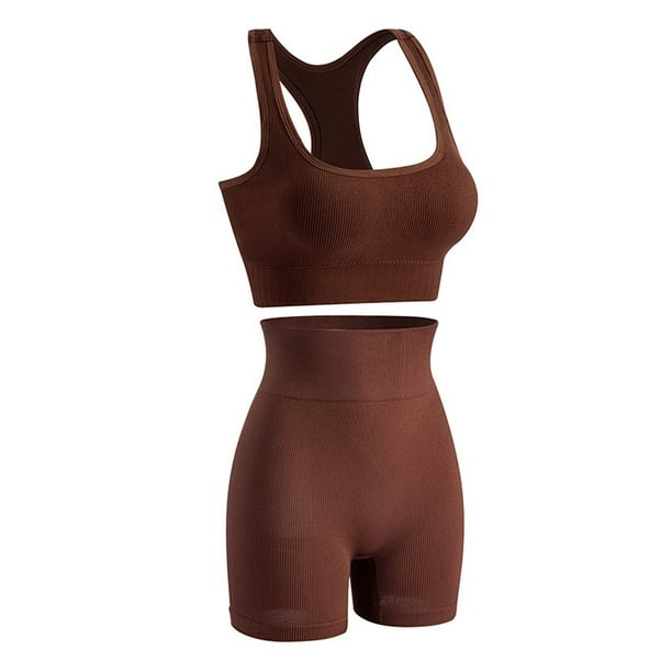 Gibobby Conjunto de entrenamiento para mujer Conjunto de sujetador deportivo acolchado para yoga y fitness para mujer, chaleco cómodo inalámbrico a de golpes (Café,M)
