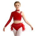 thumbnail image 6 of iiniim Girls Dance Outfits 2-Piece Rhinestones Crop Top and Ruffles Feather Skirt Set Dancewear Red 16, 6 of 7