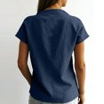 thumbnail image 4 of Women's Bow Tie V Neck Short Sleeve Blouse Casual Linen Tunic Tops Summer Outfit Loose Fit Flowy Work Office Streetwear Vacation Navy XL, 4 of 4