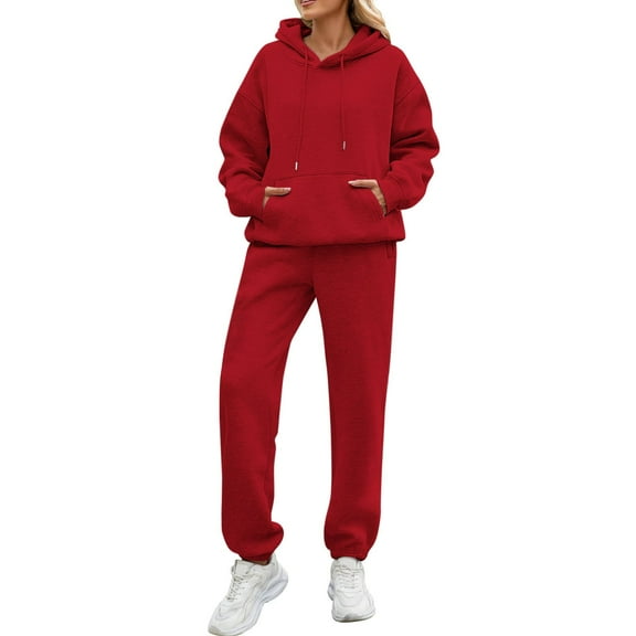 Sweatsuits Women 2 Piece Outfit Fleece Oversized Hoodie Joggers Sweatpants Track Suits Matching Lounge Pants Sets Red XL