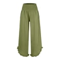 thumbnail image 4 of Womens Wide Leg Pants BWASD Fashion Elegant Cotton Linen Ruffled Trim Elastic Waist Vacation Trousers Flowy Palazzo Pants with Pockets Comfortable Beach Trousers 2044 (Green,L), 4 of 9