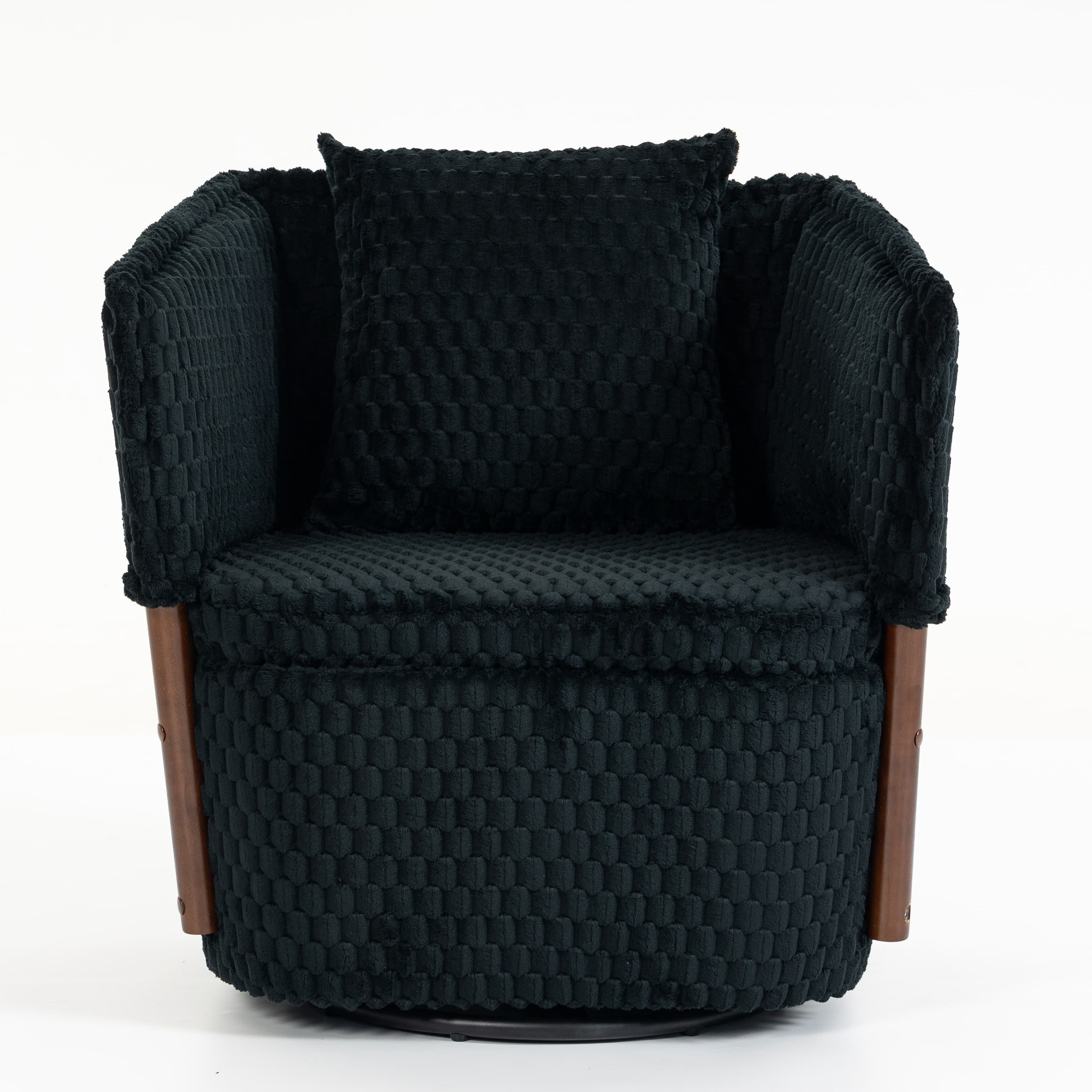 Aukfa Mid Century Modern 360 Swivel Accent Barrel Chair with Lumbar Pillow & Hidden Storage,Corduroy,Black