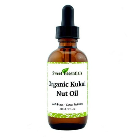 100% Organic Kukui Nut Oil | Imported From Hawaii | 2oz Glass Bottle | Glass Dropper | Natural Moisturizer for Skin, Hair and Face | By Sweet Essentials