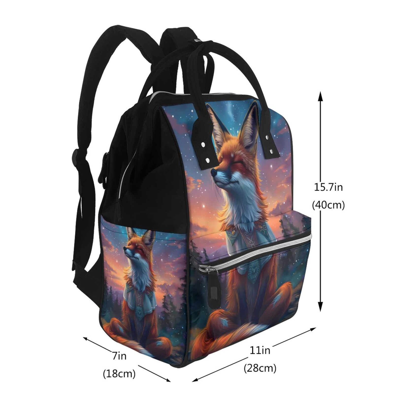Fuzoiu Starry Sky Meditating Fox Print Diaper Bag Backpack,Baby Essentials Travel Tote,Multi function Waterproof Diaper Bag, Travel Essentials Baby Bag - Unisex