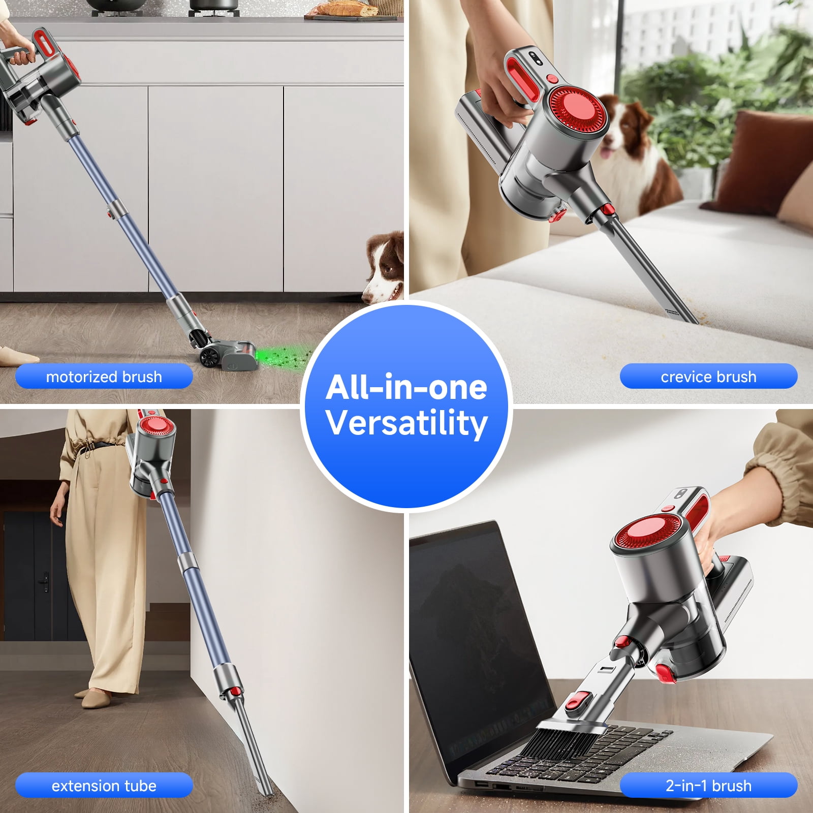 Yoomi Cordless Vacuum Cleaner, 8 in 1 Lightweight Handheld&Stick Vacuum for Home Hard Floor Carpet Pet Hair