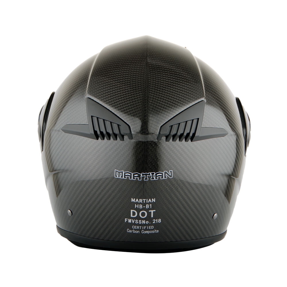 Martian Genuine Real Carbon Fiber Motorcycle Modular Flip up Full Face Helmet HB-B1 Glossy Carbon Black, DOT Approved