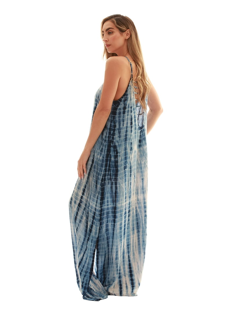 blue white tie dye maxi dress Tie Dye Kaftan maxi Dress - Long Summer Dress