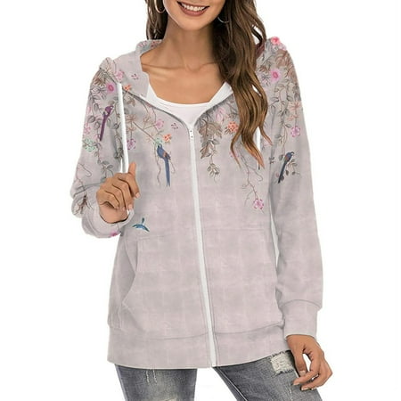 

Simplmasygenix Zip up Hoodies for Women Plus Size Women s Fashion Long Sleeves Round Neck Pocket Print Loose per Tops Blouse Hooded Sweatshirt