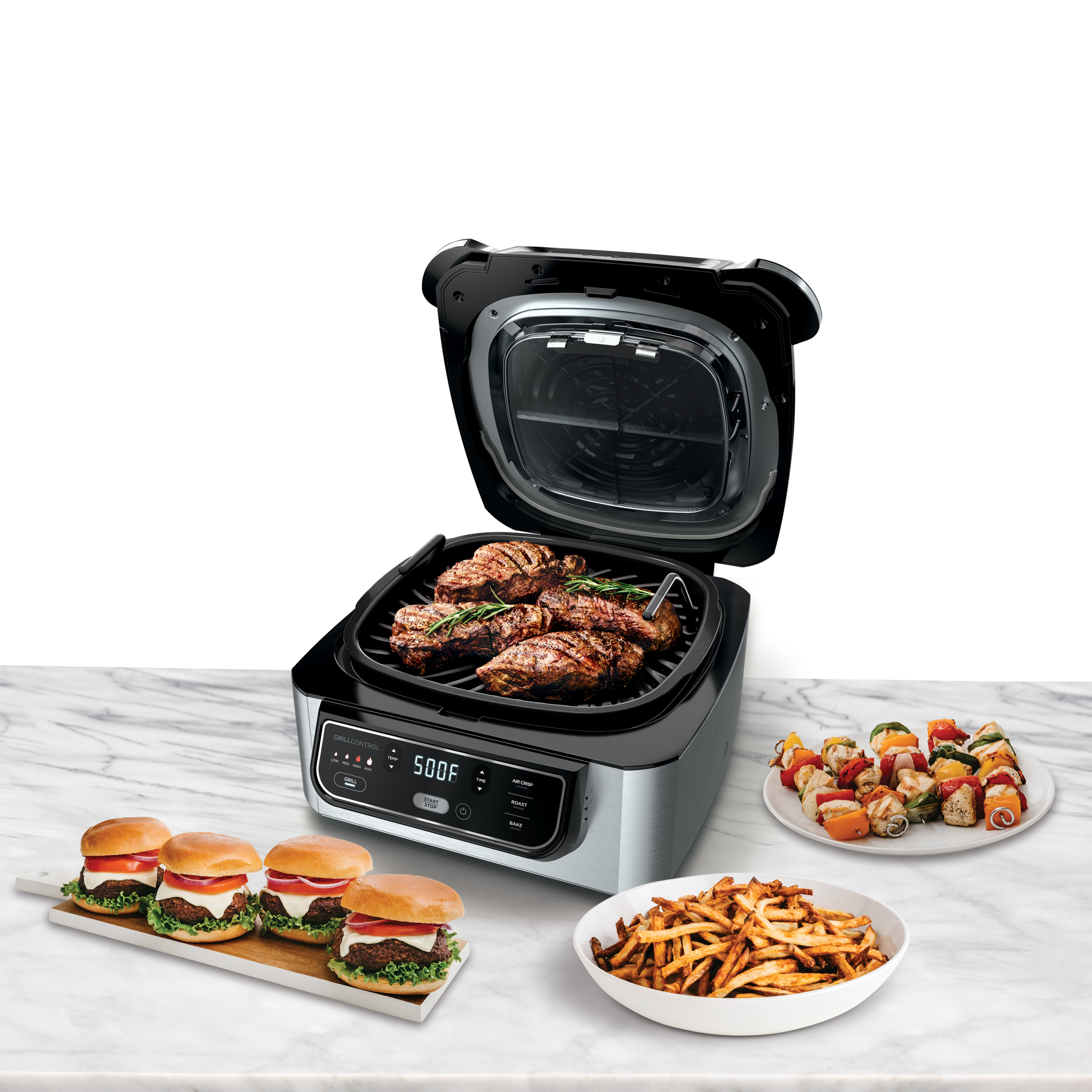Ninja AG300 4-en-1 Parrilla Interior y Freidora de Aire, Sin Humo, 4 Qt, 100 Pulgadas Cuadradas de Área de Parrilla, Negro/Acero Inoxidable 3