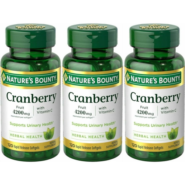 3 Pack Nature's Bounty Cranberry Fruit 4200 mg, Plus Vitamin C Softgels