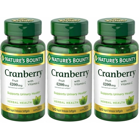 3 Pack Nature's Bounty Cranberry Fruit 4200 mg, Plus Vitamin C Softgels 120 Each