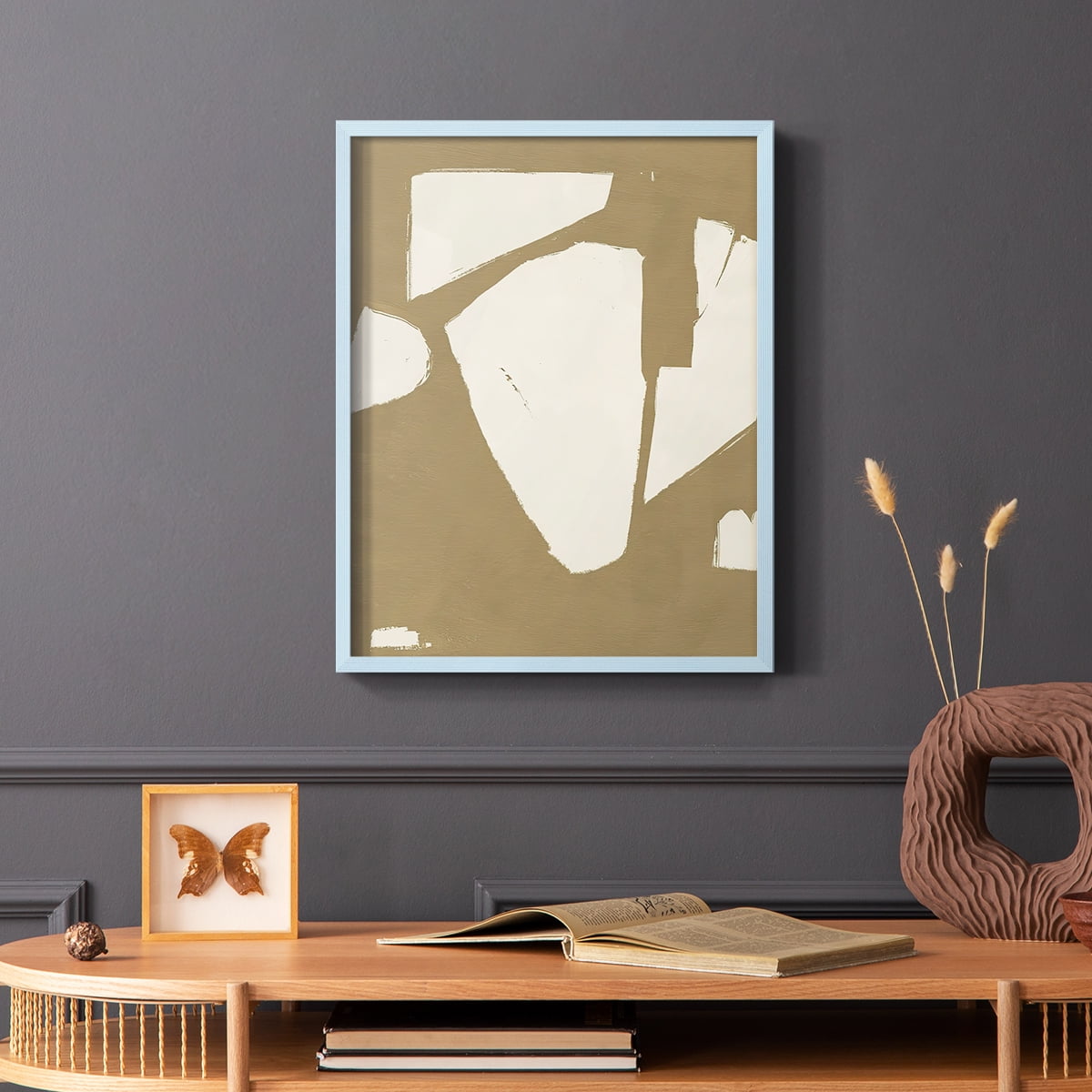 Chunky Abstract III Framed Print in Blue Solid Wood Framed Print No Nail Hanging