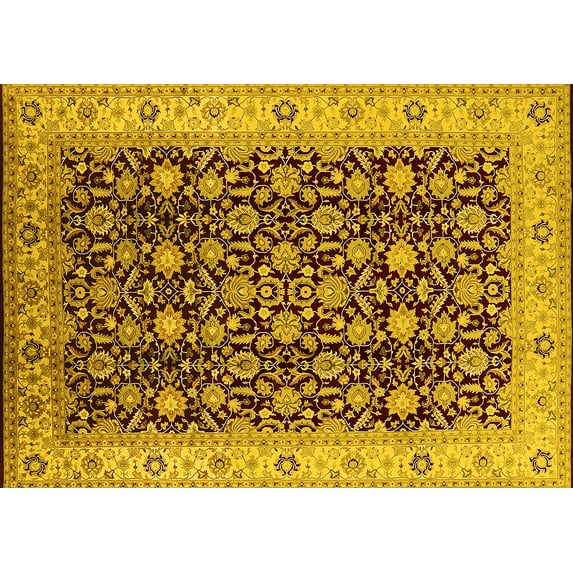Ahgly Company Machine Washable Indoor Rectangle Oriental Yellow Industrial Area Rugs, 8' x 10'