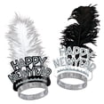 thumbnail image 2 of Beistle Club Pack of 50 Black and Silver Foil Happy New Year Glitter and Feather Tiaras, 2 of 2