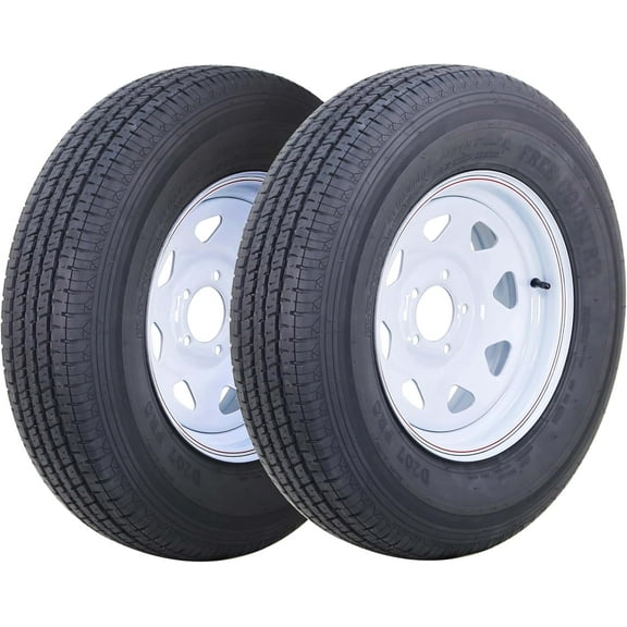 Free Country Trailer Tire Wheel Assembly ST185/80R13 6-Ply C 94N 5 Lug on 4.5" PCD White Spoke Rim ,SET 2