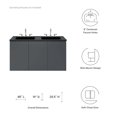 thumbnail image 3 of Double Sink Vanity Cabinet, Wall Mount, Grey Gray Black, Ceramic, Melamine, Modern Contemporary, Hotel Bedroom Bathroom Master Suite Guest, 3 of 9