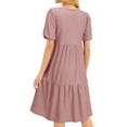 thumbnail image 6 of HUBERY Women Crew Neck Short Puff Sleeve Ruffled Keyhole Back Midi Dress, 6 of 6