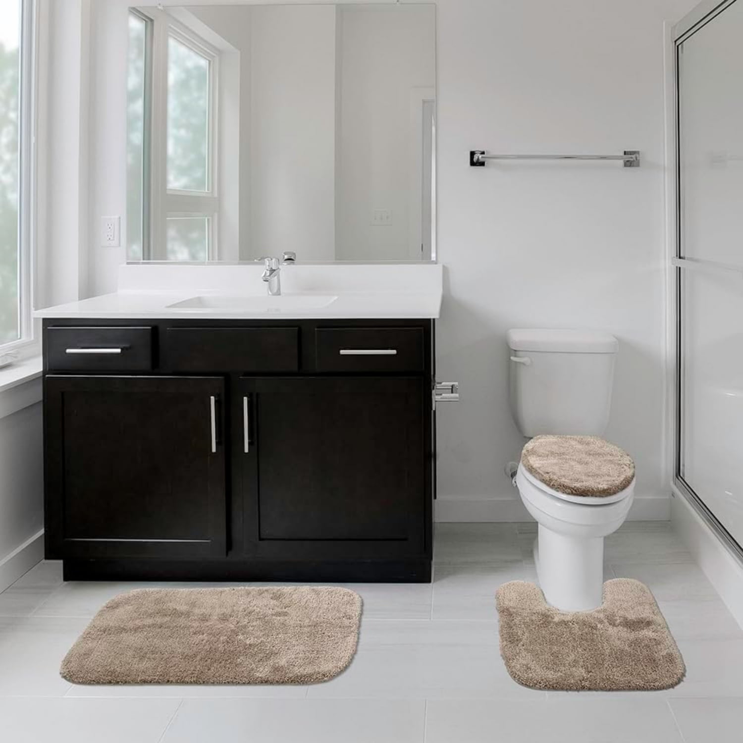 Luxury Brown Taupe 3-Piece Set Ultra Plush Washable Bath Rug Set - Soft, Absorbent, And Stylish For Your Bathroom