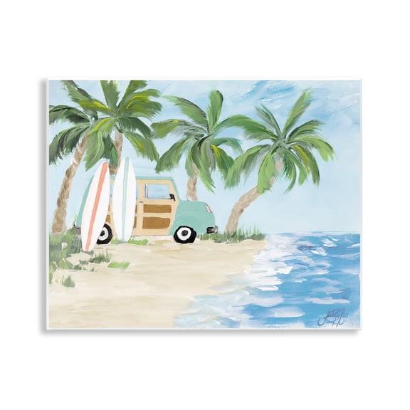 Stupell Industries Tropical Vacation Surfboards Landscape Painting Unframed Art Print Wall Art, 14 x 11
