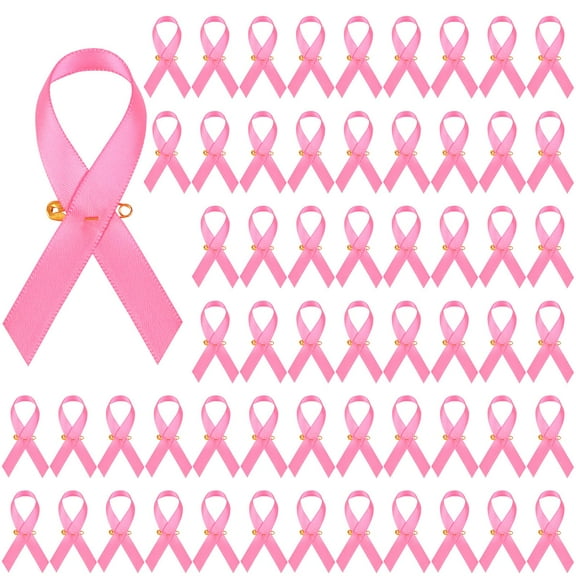 100 Pieces Pink Ribbon Pins Breast Cancer Awareness Satin Lapel Pins Hope Ribbon Brooch Pins for Breast Cancer Pins Charity Event Survivors, 1.4 x 3 inch