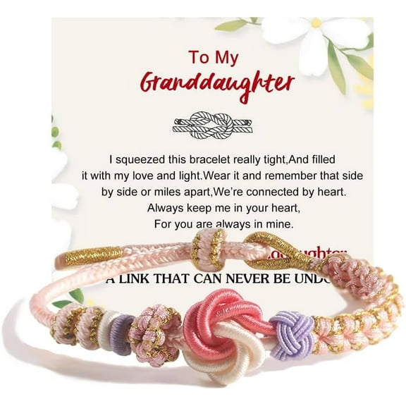 Handmade Bohemia Granddaughter Bracelet From Grandma - Adjustable Woven Pink Peach Blossom Knot, Heartfelt Granddaughter Gifts From Grandma, Mother Daughter Bracelets, Unique Bracelet For Women