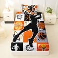 thumbnail image 3 of Castle Fairy Basketball Print Checkered Twin Sheets 3pcs, Vintage Watercolor Splash Bedding, Orange Black White,1 Fitted Sheet, 1 Flat Sheet and 1 Pillowcase, 3 of 6