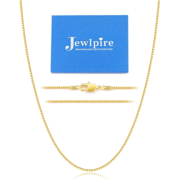 22K Gold Plated 925 Sterling Silver Chain Necklace for Women, 1.3mm Box Chain Thin & Sturdy Women's Chains Necklaces 14 16 18 20 22 24 26 Inch[i338]