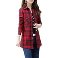 thumbnail image 2 of Seyurigaoka Winter Women Juniors Sherpa Wool Lining Shirt Long Sleeve Button-Down Plaid Blouses, 2 of 6