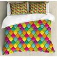 thumbnail image 1 of Geometric Duvet Cover Set Queen Size, Vivid Colored Stained Glass Style Pattern Wavy Lines Curves Oval Shapes Modern, Decorative 3 Piece Bedding Set with 2 Pillow Shams, Multicolor, by Ambesonne, 1 of 3