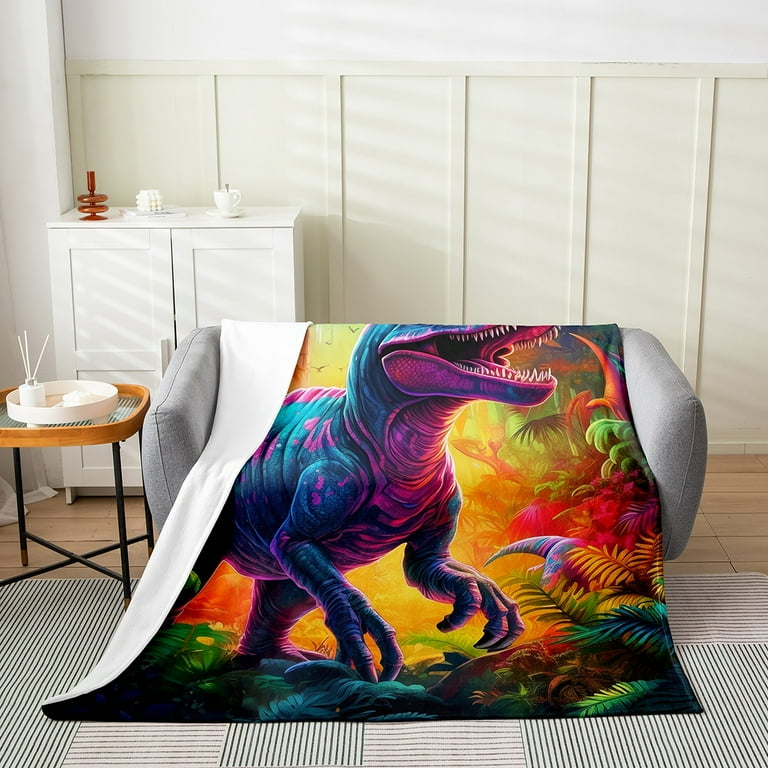 YST Toddler Dinosaur Throw Blanket 40x50 Inch Watercolor Dino Fleece Blanket for Boys Girls Tyrannosaurus Rex Fleece Blanket Rainbow Jungle Blanket Wild Animal Fuzzy Blanket Walmart