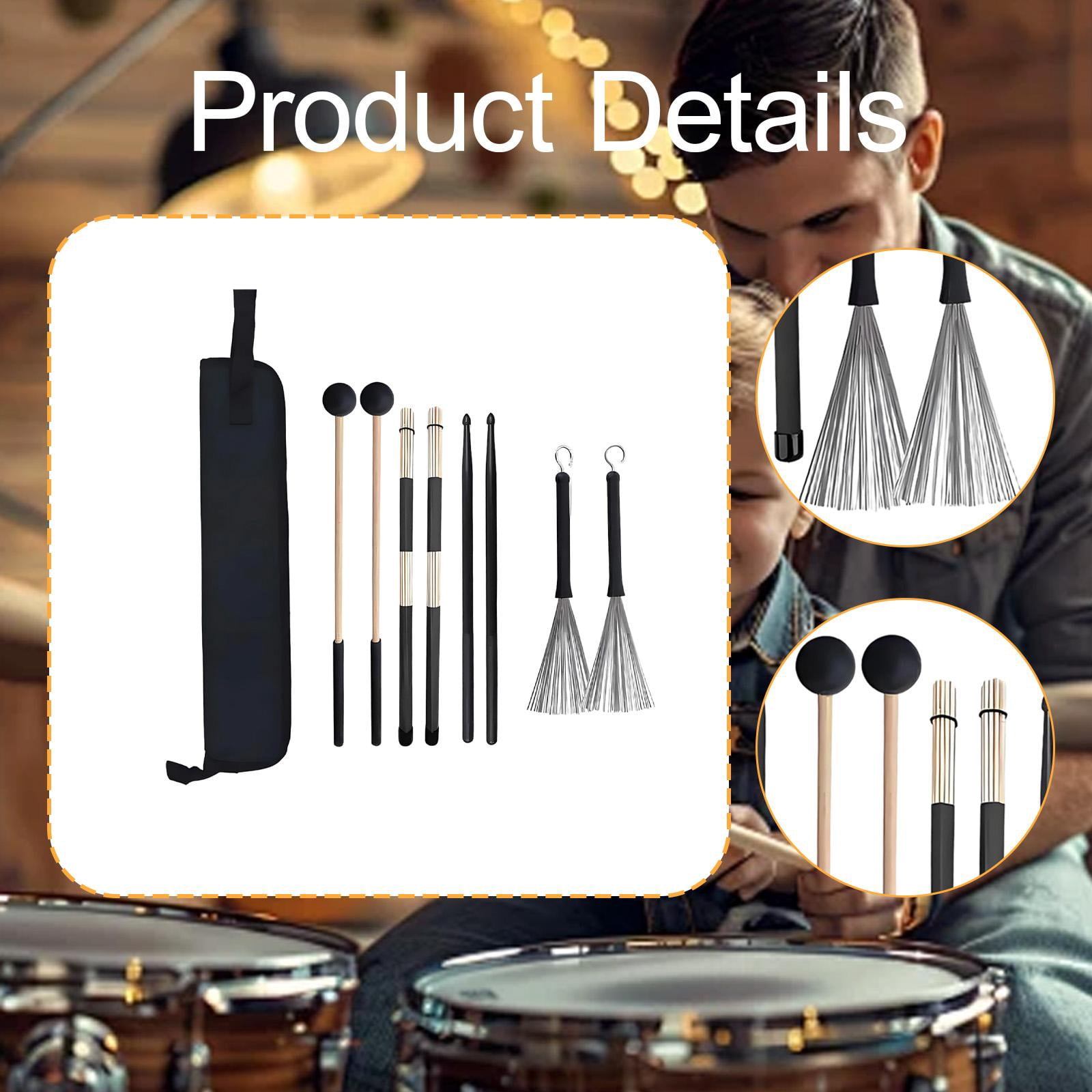 LeeQinersw Drum Sticks Set Brushes Stage Performance Ergonomic Non Slip Handles with Storage Bag Practice for Professional Musical Lover