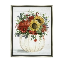 Country Sunflower Pumpkin Bouquet Botanical & Floral Graphic Art Luster Gray Framed Art Print Wall Art