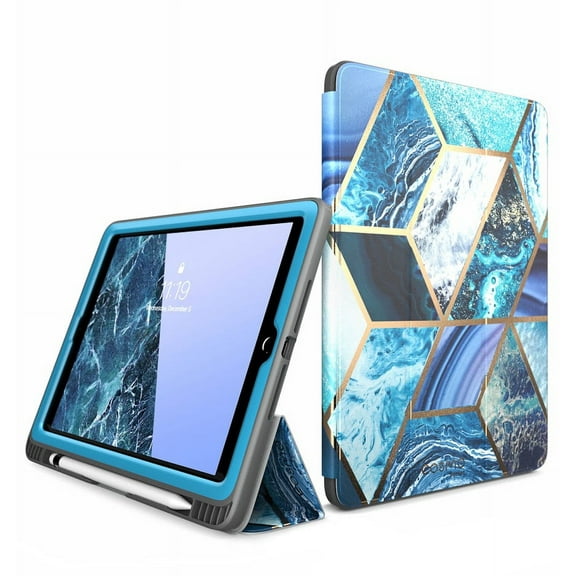 New iPad 9.7 Case 2018/2017, [Built-in Screen Protector] i-Blason [Cosmo] Full-Body Trifold Stand Protective Case Cover with Auto Sleep/Wake & Apple Pencil Holder for Apple iPad 9.7 Inch (Blue)