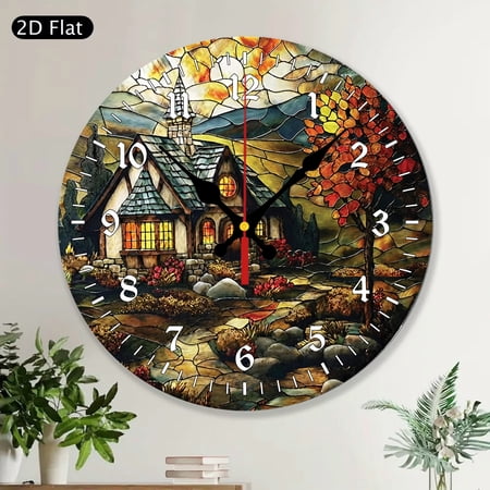 Rustic Round Wall Clock, Cozy Cottage Style Farmhouse Country MDF Wood Home Wall Decor for Living Room Bedroom Kitchen