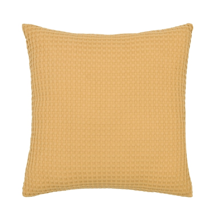 Waffle Knit Decorative Throw Pillow, 18 x 18 Inches, Yellow, 2-Pack photo 1