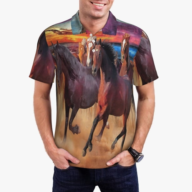 Fotbe a herd of horses Camiseta Polo de Golf para Hombre con Estampado – Camisa Deportiva Transpirable con Cuello Abotonado-3X-Large