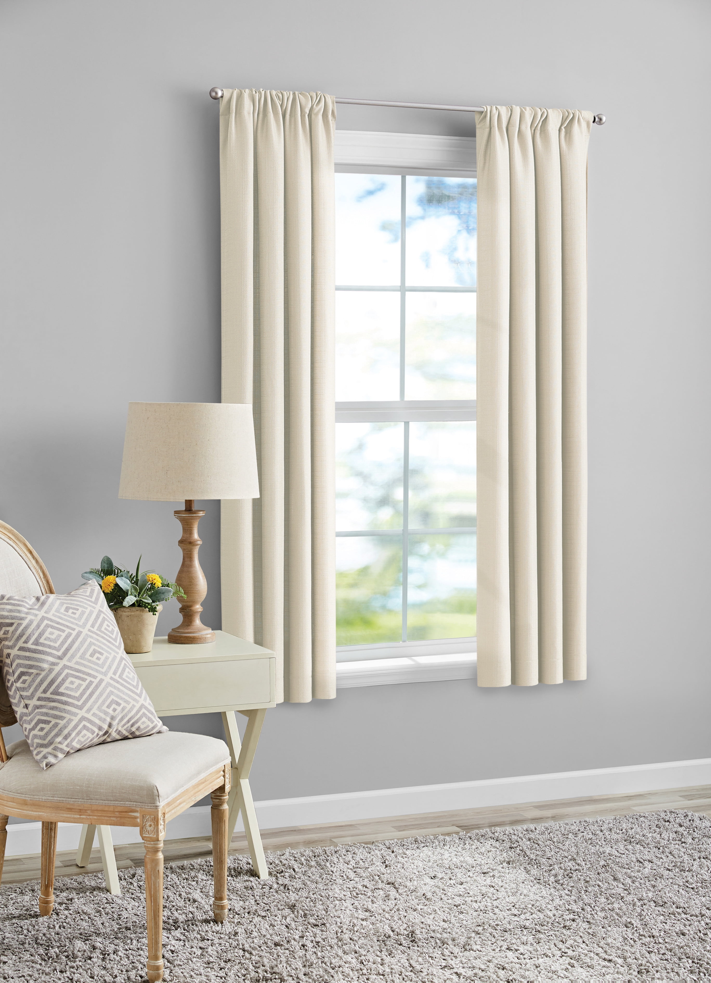 (2 pack) Mainstays Southport Light Filtering Rod Pocket Textured Curtain Panel, Set of 2, Ivory, 40” W x 63” L