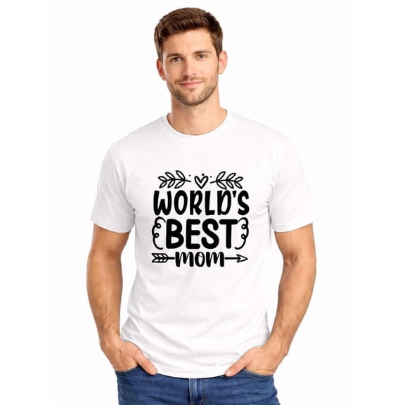 Graphic Short Sleeve T-Shirt for Men Loose Fit Crewneck with World's Best Mom Soft Cotton Fabric on White Fabric Valentine's Day Theme