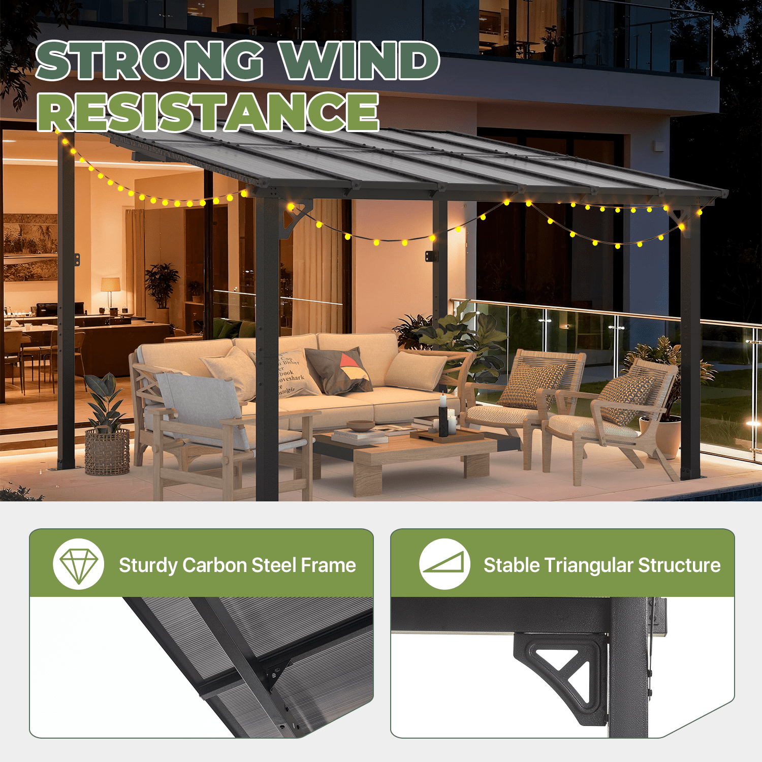 BaPiPro 12x10 ft Wall-Mounted Hardtop Gazebo with Polycarbonate Roof, Aluminum Frame, Outdoor Patio Cover for Poolside or Backyard, UV Resistant