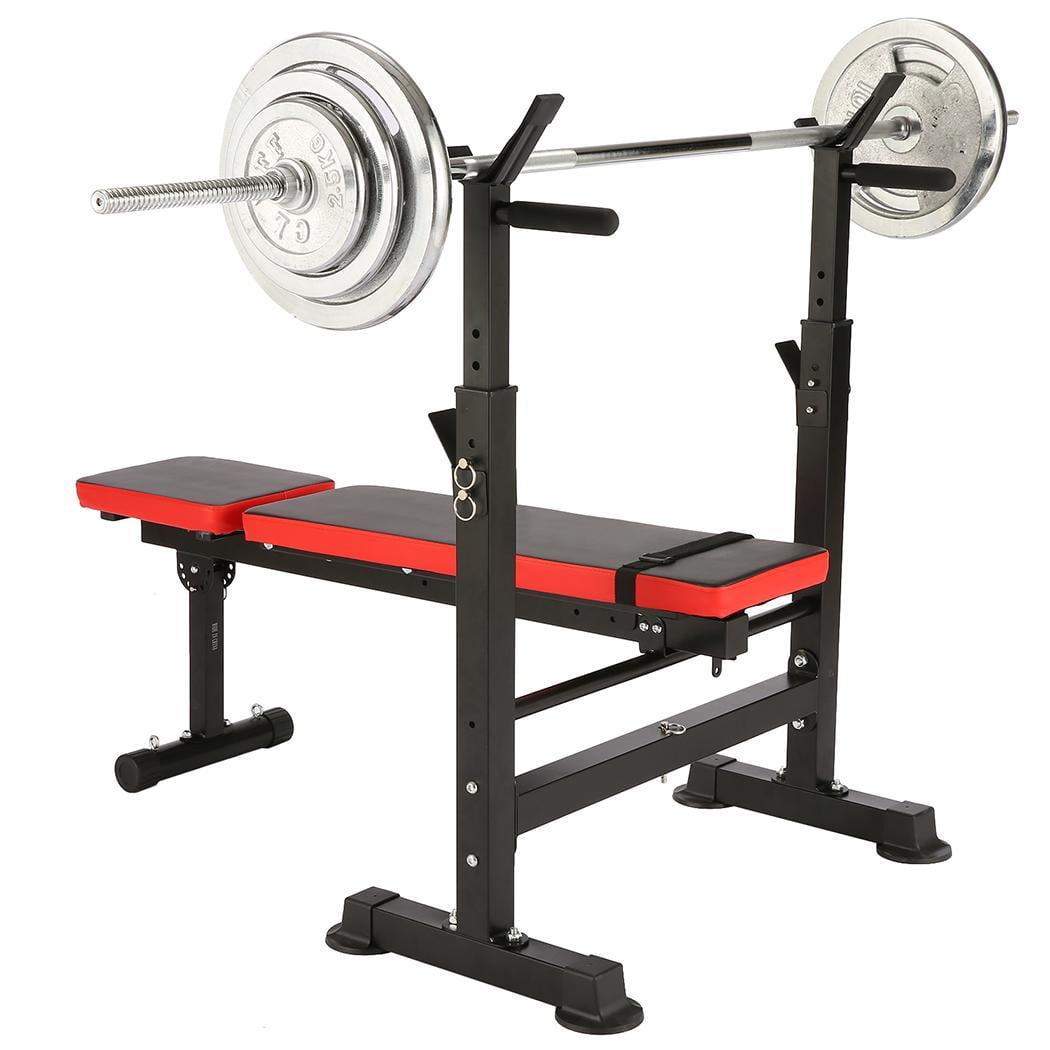 VIBESPARK Adjustable Weight Bench 600lbs 4-in-1 Foldable Workout Bench Set with Barbell Rack & Pull Rope, Multi-Function Strength Training Bench Press Exercise Equipment for Home Gym