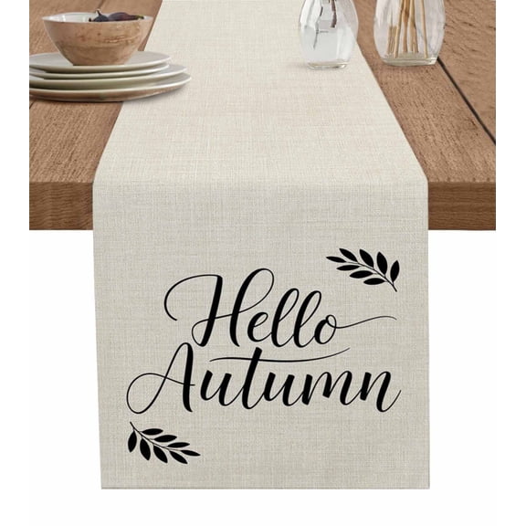 Autumn Leaves Table Runner 72 Inches, Black Beige Pastoral Vintage Bed Runner Dresser Scarves Tabletop for Indoor Outdoor Parties/Ceremony/Banquet, 13" x 72"